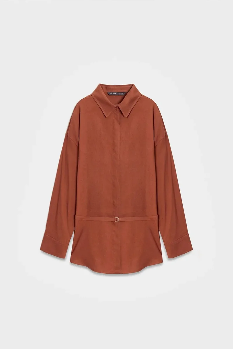 DILVIN Long Belted Woven Shirt