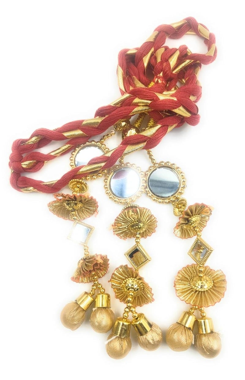 SIMKA ® Golden Dori Hande made Punjabi Paranda/Traditional Parandi for Women & Girls/Hair Extension/Braid Tassles/Choti/Ethnic Hair Accessories (1 piece) (Red) - Image 5