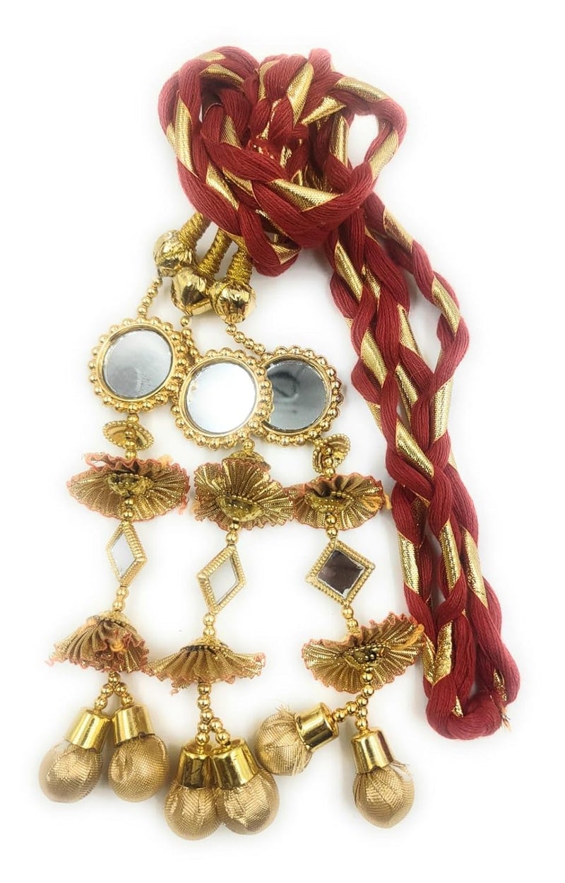 SIMKA ® Golden Dori Hande made Punjabi Paranda/Traditional Parandi for Women & Girls/Hair Extension/Braid Tassles/Choti/Ethnic Hair Accessories (1 piece) (Red) - Image 4