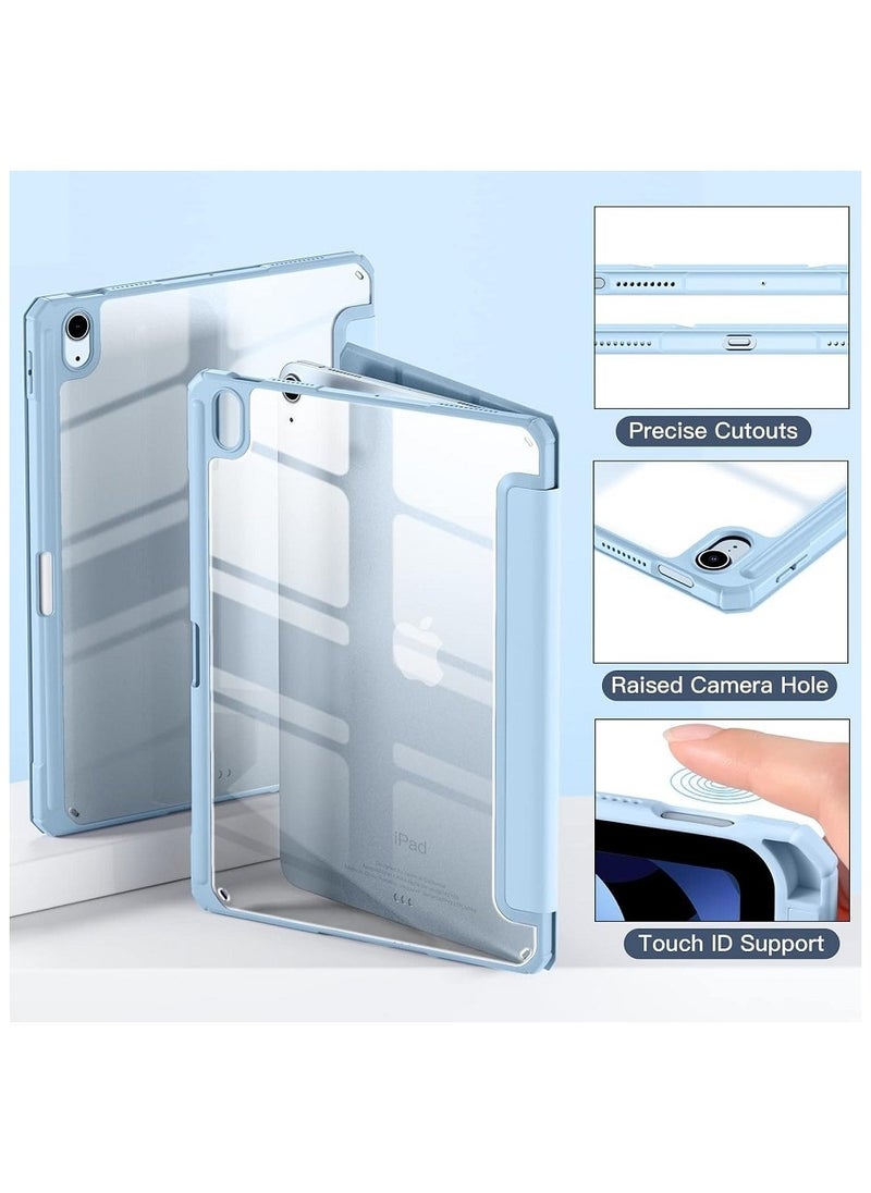Protective Case Cover For Apple iPad Air4/Air5 10.9 inch (2020/2022) Generation with Pencil Holder, [Support Apple Pencil Charging and Touch ID], Clear Transparent Case with Auto Wake/Sleep Light Blue