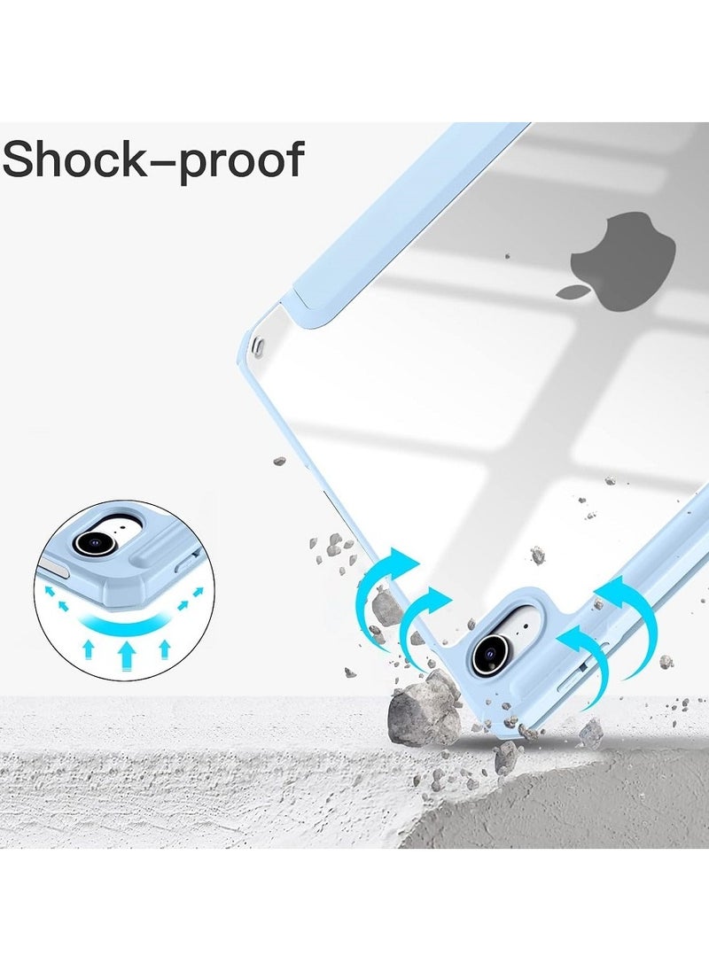 Protective Case Cover For Apple iPad Air4/Air5 10.9 inch (2020/2022) Generation with Pencil Holder, [Support Apple Pencil Charging and Touch ID], Clear Transparent Case with Auto Wake/Sleep Light Blue