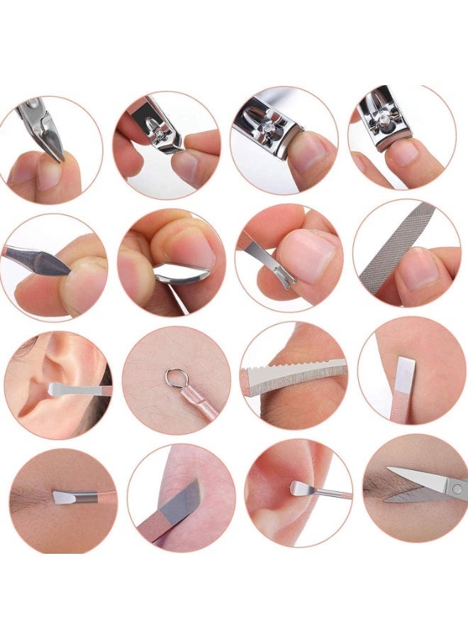 مجموعة العناية بالاظافر الاحترافية من 16 قطعة من الستانلس ستيل مع حافظة من الجلد الصناعي، 15×9×2.4 سم، للرجال والنساء، ادوات احترافية متعددة الوظائف - Image 3