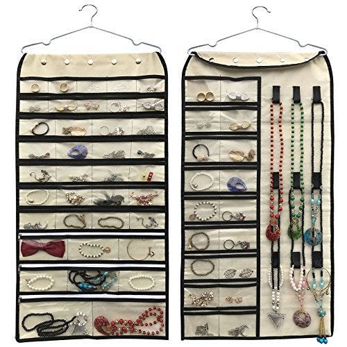 BB Brotrade Hanging Jewelry Organizer,Accessories Organizer,56 Pocket Organizer for Holding Jewelries (Beige-56 Pockets) - Image 1