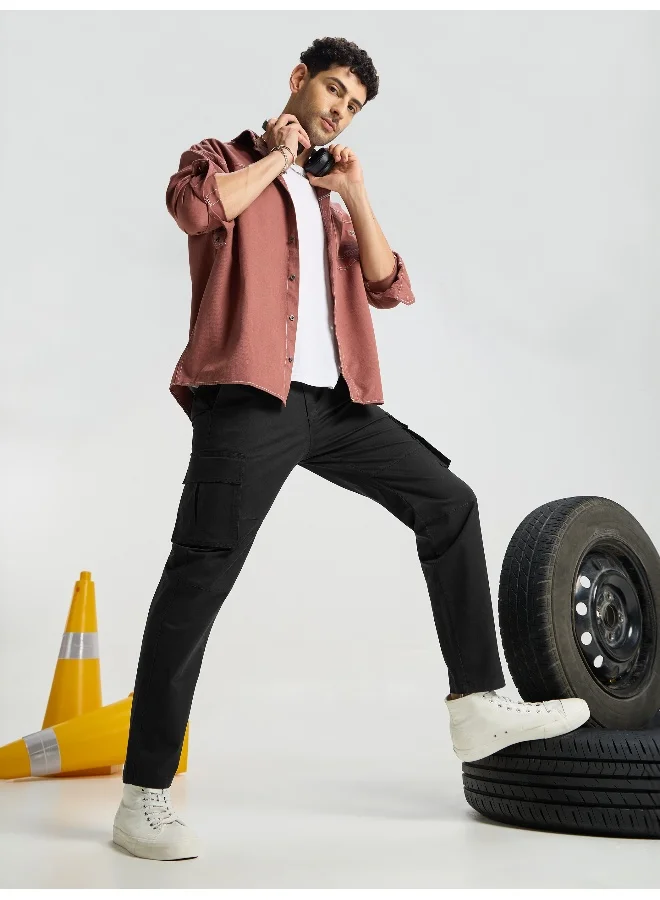 Beyoung Black Solid Cargo Pants for Men