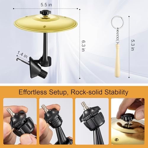Gadinan Mini Car Drum Cymbal For Car Air Vent (Gold) – Crash Cymbal Dashboard Ornament Accessory for Musicians, Drummers, Music Lovers – Funny Auto Interior Gift for Men Women Teens - Image 3