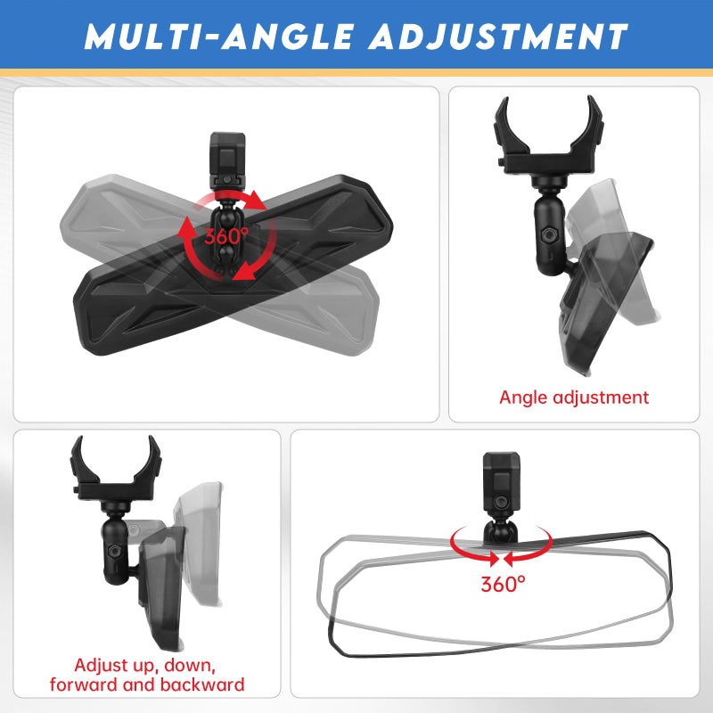SHEJISI UTV Universal Rear View Mirror for 1.5-2.0 Inch Roll Cage, Compatible with Polaris RZRã€Can am Maverickã€Honda Pioneer Talon SXSã€Kawasaki Mule KRXã€Yamaha Wolverine YXZã€Kubota RTVã€CF Zforceã€Gator - Image 3