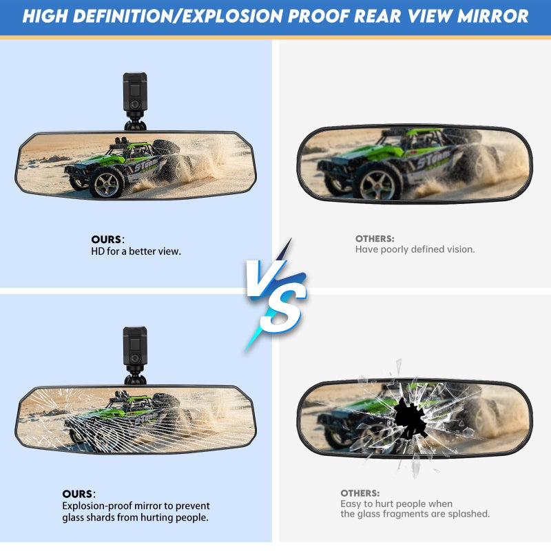 SHEJISI UTV Universal Rear View Mirror for 1.5-2.0 Inch Roll Cage, Compatible with Polaris RZRã€Can am Maverickã€Honda Pioneer Talon SXSã€Kawasaki Mule KRXã€Yamaha Wolverine YXZã€Kubota RTVã€CF Zforceã€Gator - Image 5