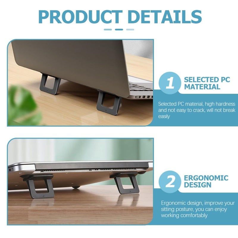 Ergonomic Laptop Stand and Notebook Holder for Desk Use 2 Pcs Black PC Material Laptop Risers with Airflow Cooling And Height Elevation Fits Home Office - Image 5