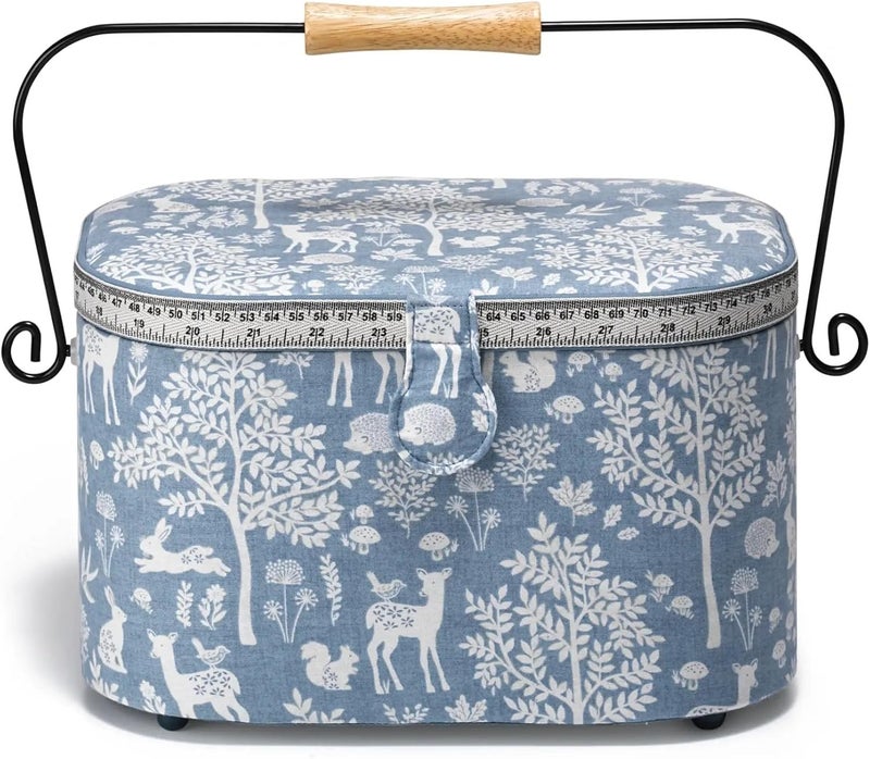 PRYM Large Oval Sewing Basket, Blue Woodland - Image 1