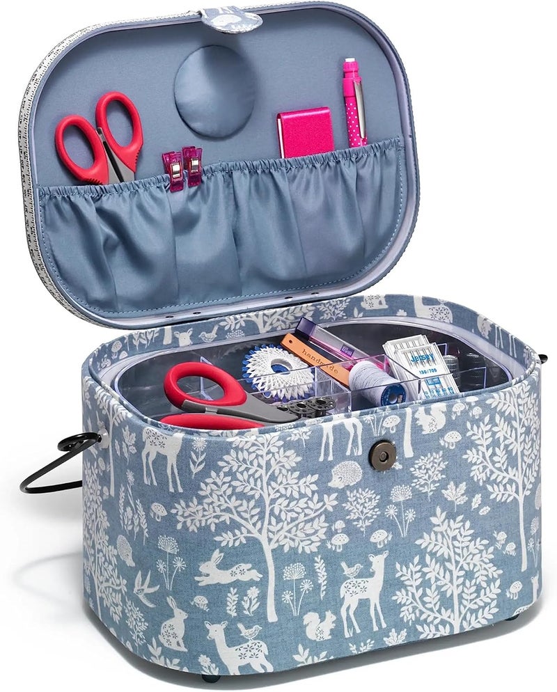 PRYM Large Oval Sewing Basket, Blue Woodland - Image 2