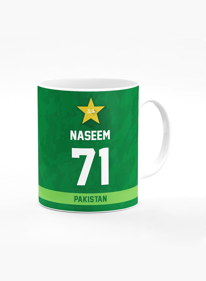Stylizedd Designer Printed Coffee Mug with Heavy Duty Handle 11oz Ceramic Personalised Gift Mugs Cup - Cricket Player - Naseem Shah, Jersey Number - 71 (With Logo) - Image 1