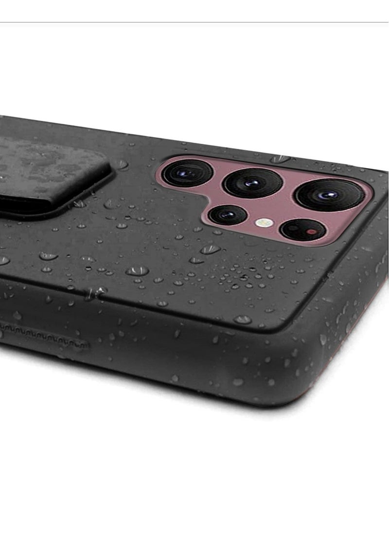 Raxoom Premium Quality Silicone Slim PU Leather Kick Back Stand Grip Case Cover with Enhanced Protection of Wrist Strap Hand Band Cover Case for Samsung Galaxy S22 Ultra 5G (Black) - Image 4