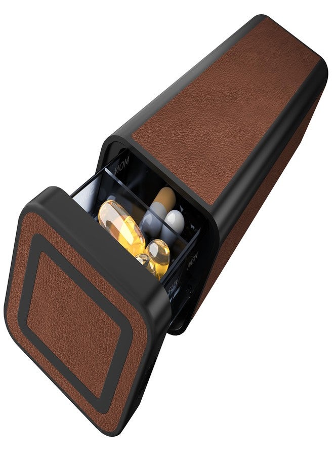 TALVOLC M Weekly Pill Organizer 7 Day, Discreet Leather Pill Case for Purse or Pocket, Easy Slide-Out Daily Medication Planner, 1 Time a Day Travel Vitamin and Supplement Holder (Dark Brown - Image 1