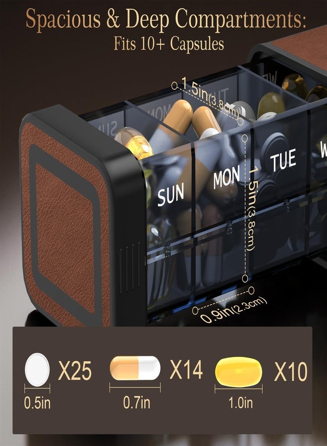 TALVOLC M Weekly Pill Organizer 7 Day, Discreet Leather Pill Case for Purse or Pocket, Easy Slide-Out Daily Medication Planner, 1 Time a Day Travel Vitamin and Supplement Holder (Dark Brown - Image 4