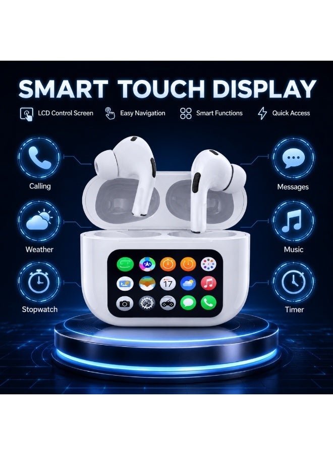 WISME WT-3 Wireless Earbuds with LCD Touch Display Case, Bluetooth Earphones, Calling & Fere Fit App White - Image 2