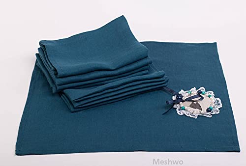Meshwo Meshwo Linen Napkins Cloth Napkin Set Dinner Wedding Napkins Table Napkins Set of 6 Large 43 x 43 cm 17 x 17 inch Cotton Party Fabric Machine Washable for Home Restaurant Hotel Teal Blue  - Image 4