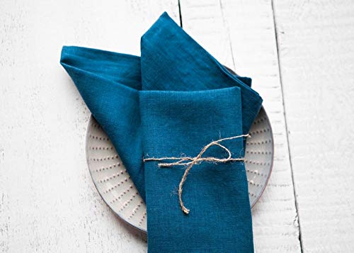 Meshwo Meshwo Linen Napkins Cloth Napkin Set Dinner Wedding Napkins Table Napkins Set of 6 Large 43 x 43 cm 17 x 17 inch Cotton Party Fabric Machine Washable for Home Restaurant Hotel Teal Blue  - Image 1