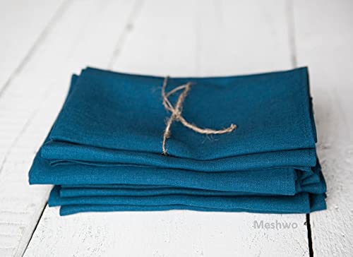 Meshwo Meshwo Linen Napkins Cloth Napkin Set Dinner Wedding Napkins Table Napkins Set of 6 Large 43 x 43 cm 17 x 17 inch Cotton Party Fabric Machine Washable for Home Restaurant Hotel Teal Blue  - Image 5