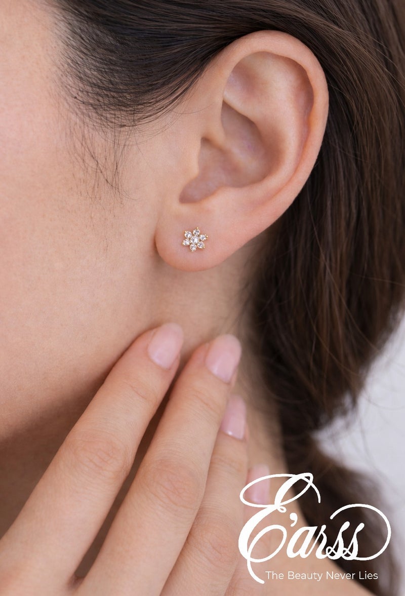 Earss Gold Plated Flower Zircon Stud Earrings 6-8mm for Women & Girls – Small Floral CZ Earrings with Push Back Ball Lock, Hypoallergenic Stainless Steel - Image 5