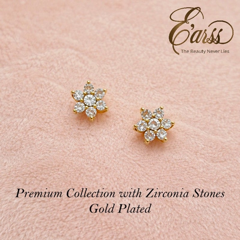 Earss Gold Plated Flower Zircon Stud Earrings 6-8mm for Women & Girls – Small Floral CZ Earrings with Push Back Ball Lock, Hypoallergenic Stainless Steel - Image 4