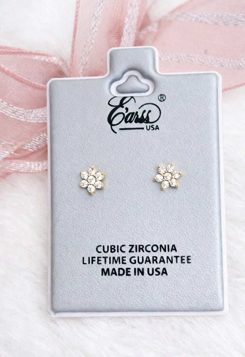 Earss Gold Plated Flower Zircon Stud Earrings 6-8mm for Women & Girls – Small Floral CZ Earrings with Push Back Ball Lock, Hypoallergenic Stainless Steel - Image 1