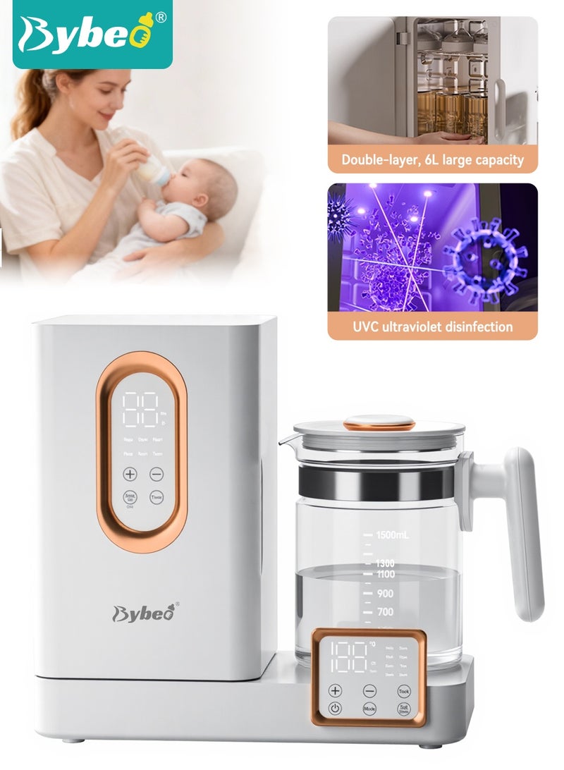 بيبو معقم ومجفف زجاجات الأطفال بالأشعة فوق البنفسجية، خزانة تعقيم الزجاجات 3 في 1 مع وظيفة تسخين زجاجات الحليب بدرجة حرارة ثابتة، ووظيفة تسخين الحليب والتجفيف ، مناسبة لإطعام المواليد الجدد مع التحكم الذكي في درجة الحرارة - Image 1