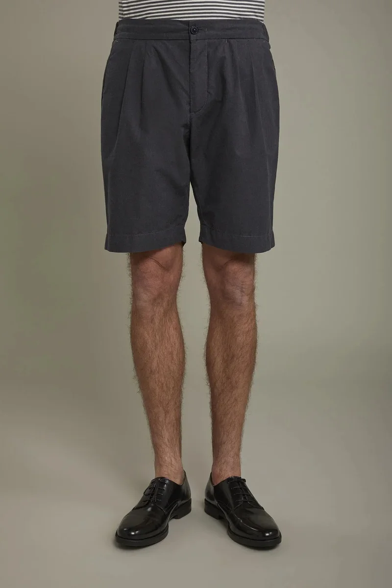 دوبل غانغر Men's Bermuda with double pinces and laces on waist cotton slub fabric - DK Grey