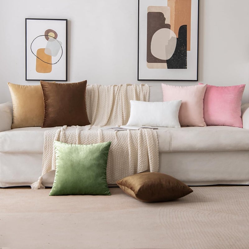 EMEMA Velvet Cushion Cover 40 x 40 cm, Decorative Cushion Cover, Matcha Green, Sofa Cushion, Lumbar Cushion, Throw Cushion Cover with Hidden Zip, Bedroom Sofa, Set of 2 - Image 5