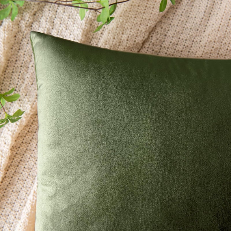 EMEMA Velvet Cushion Cover 40 x 40 cm, Decorative Cushion Cover, Matcha Green, Sofa Cushion, Lumbar Cushion, Throw Cushion Cover with Hidden Zip, Bedroom Sofa, Set of 2 - Image 2