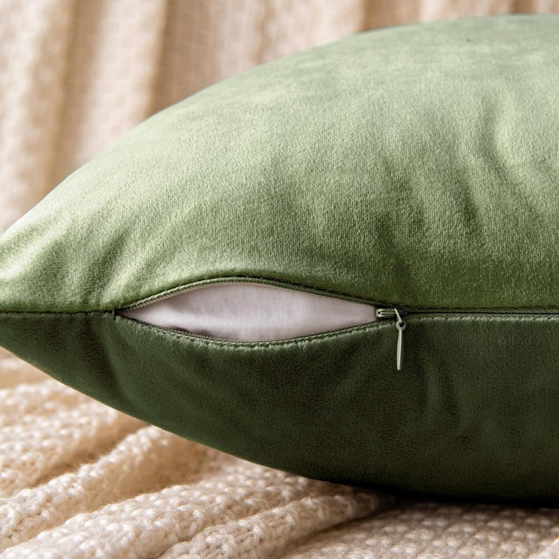 EMEMA Velvet Cushion Cover 40 x 40 cm, Decorative Cushion Cover, Matcha Green, Sofa Cushion, Lumbar Cushion, Throw Cushion Cover with Hidden Zip, Bedroom Sofa, Set of 2 - Image 3