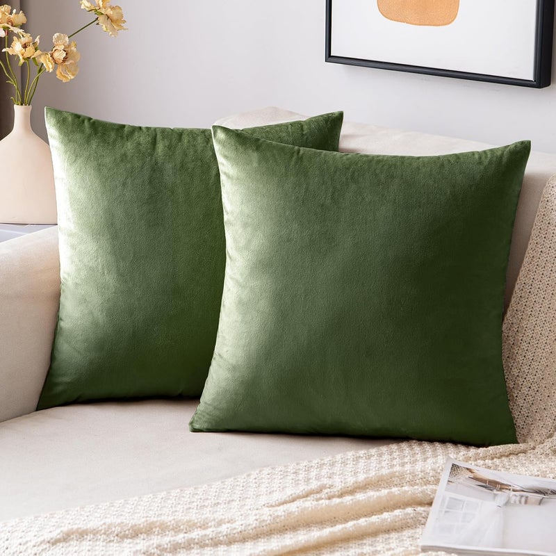 EMEMA Velvet Cushion Cover 40 x 40 cm, Decorative Cushion Cover, Matcha Green, Sofa Cushion, Lumbar Cushion, Throw Cushion Cover with Hidden Zip, Bedroom Sofa, Set of 2 - Image 1