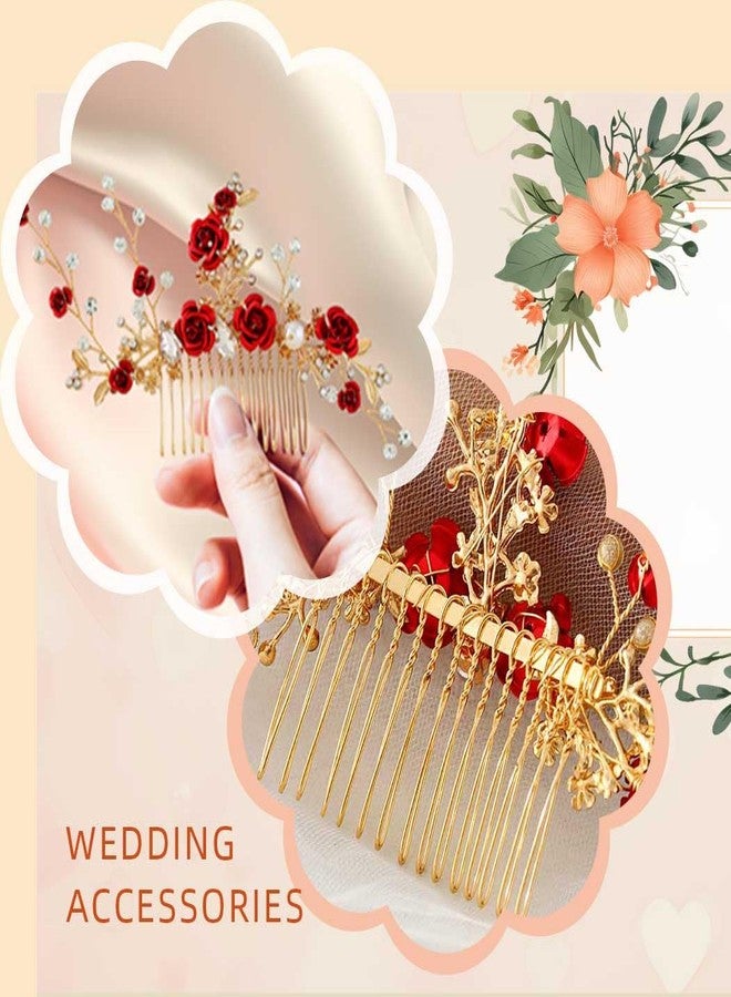 Foyte Crystal Flower Wedding Hair Comb Red Rose Headpiece Gold Hair Piece Bride Pearl Hair Accessories for Women - Image 5