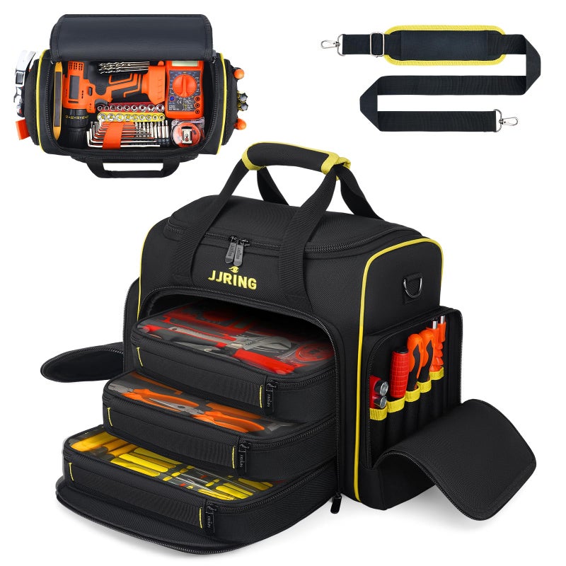 JJRING 20 Gen Tool Bag With 3 Removable Cases Double LayersLarge Capacity Tool Tote MultiPocket Organizer For Tools and Crafts Durable And WaterResistantYellow - Image 2