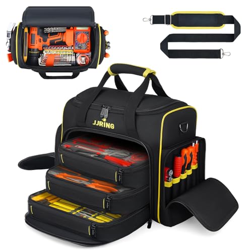 JJRING 20 Gen Tool Bag With 3 Removable Cases Double LayersLarge Capacity Tool Tote MultiPocket Organizer For Tools and Crafts Durable And WaterResistantYellow - Image 1