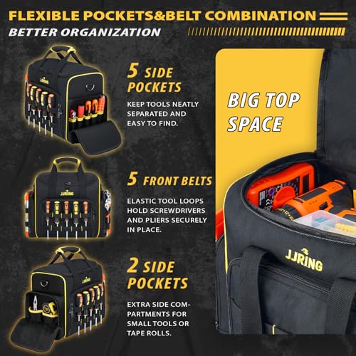 JJRING 20 Gen Tool Bag With 3 Removable Cases Double LayersLarge Capacity Tool Tote MultiPocket Organizer For Tools and Crafts Durable And WaterResistantYellow - Image 3