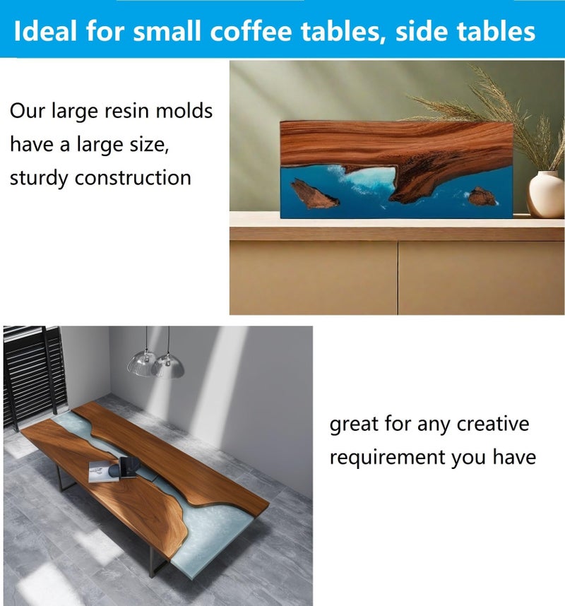 ModWgGuo 2Pcs Extra Large Reusable Epoxy Resin Table Mold15.7x9.8x3 inch 11.4x7.5x2 inch Rectangles Epoxy Resin Molds for River Table, Coffee Side Table, Cutting Board, Charcuterie Board, Art Panel - Image 5