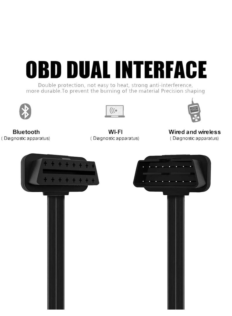 SYOSI كابل تمديد OBD II OBD2 تحويل كامل من ذكر إلى أنثى تشخيصي شريط مسطح عالمي مع موصلات بزاوية لجميع مركبات OBDII بطول 100 سم - Image 5