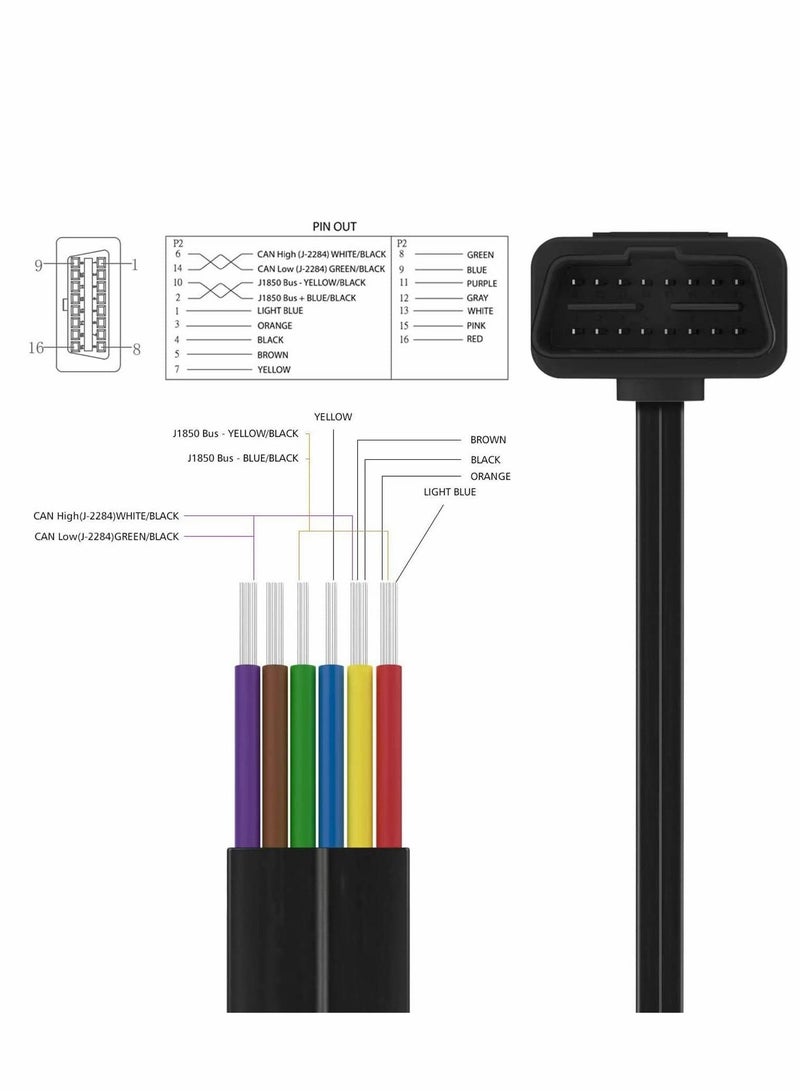 SYOSI كابل تمديد OBD II OBD2 تحويل كامل من ذكر إلى أنثى تشخيصي شريط مسطح عالمي مع موصلات بزاوية لجميع مركبات OBDII بطول 100 سم - Image 3