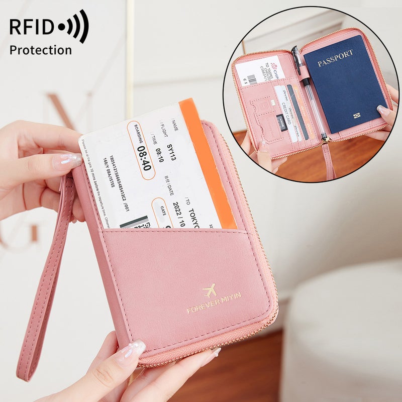 Multifunctional Solid Color PU Leather Wallet, RFID Blocking Design Portable Daily Storage Purse for Cards Cash Coin Business Use - Image 1