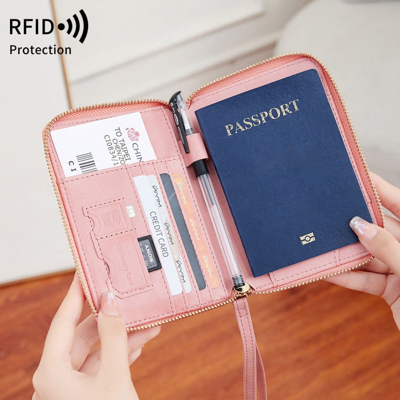 Multifunctional Solid Color PU Leather Wallet, RFID Blocking Design Portable Daily Storage Purse for Cards Cash Coin Business Use - Image 3