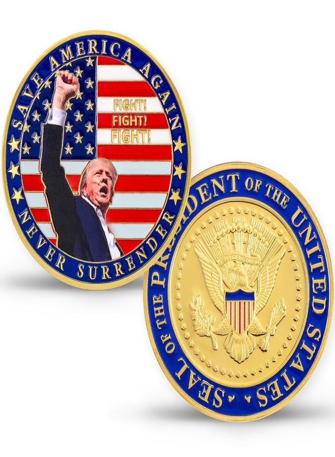 SINBRLAI Donald Trump Challenge Coin, President Donald Trump Coin 2024 Collection, Never Surrender-Save America Again Challenge Coin, Limited Edition Collectible Presidential Memorabilia - Image 1