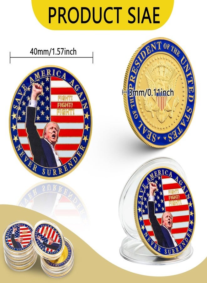 SINBRLAI Donald Trump Challenge Coin, President Donald Trump Coin 2024 Collection, Never Surrender-Save America Again Challenge Coin, Limited Edition Collectible Presidential Memorabilia - Image 2
