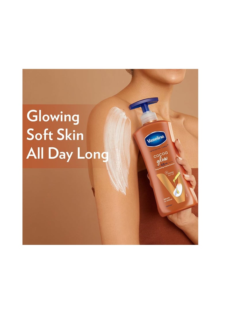 فازلين لوشن فازلين للعناية المركزة بالكاكاو المتوهج للجسم، لوشن مغذي على مدار 24 ساعة مع 100% من الكاكاو وزبدة الشيا - Image 3