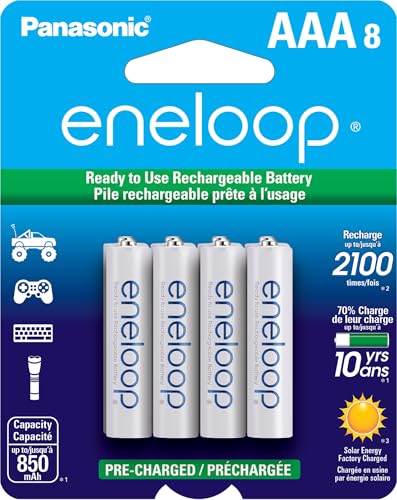 Eneloop Panasonic BK-4MCCA8BA AAA 2100 Cycle Ni-MH Pre-Charged Rechargeable Batteries, 8-Battery Pack - Image 1