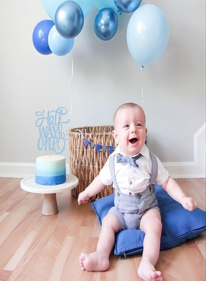 AHAORAY Half Way To One Cake Topper - Light Blue Glitter 6 Months Birthday Decorations Supplies - Half Birthday Decorations Baby Girl, for Baby Shower/Gender Reveal Party Photo Booth Props - Image 5