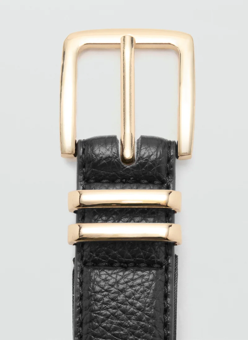 Mango 99-NEGRO Square Buckle Belt for Women | Best Price UAE