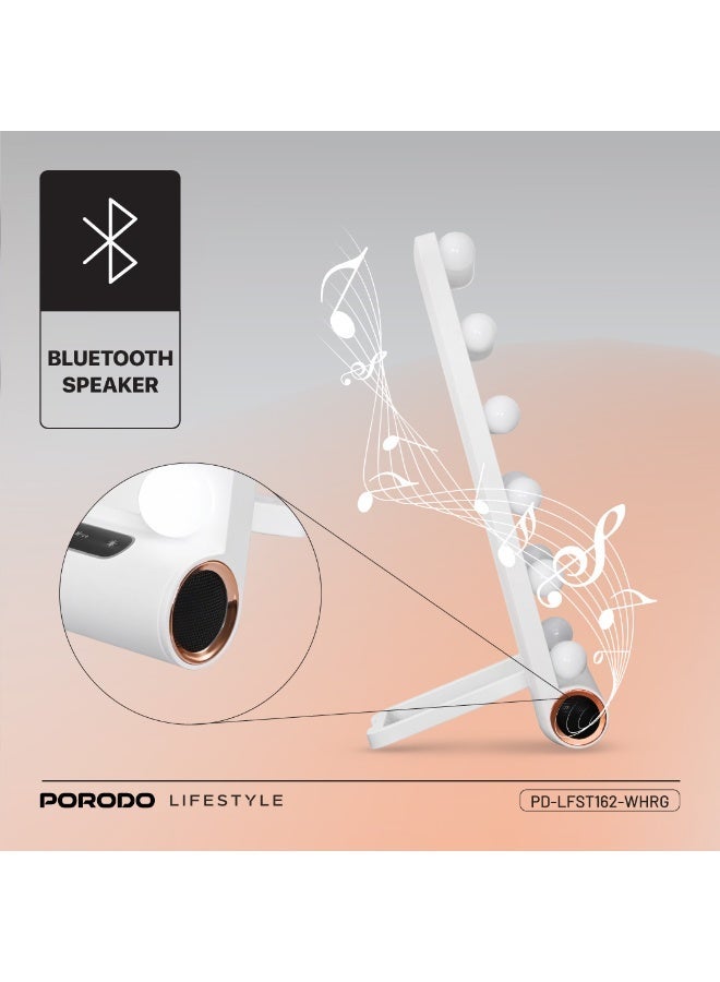بورودو مرآة تجميل هوليوودية مع مكبر صوت بلوتوث، 3 أوضاع إضاءة، 15 مصباح LED، تثبيت على الحائط/الطاولة، تحكم باللمس قابل للتعتيم، مكالمات بدون استخدام اليدين / مثالية للمكياج والعناية بالبشرة والتنظيف الشخصي والاستخدام اليومي - أبيض - Image 3