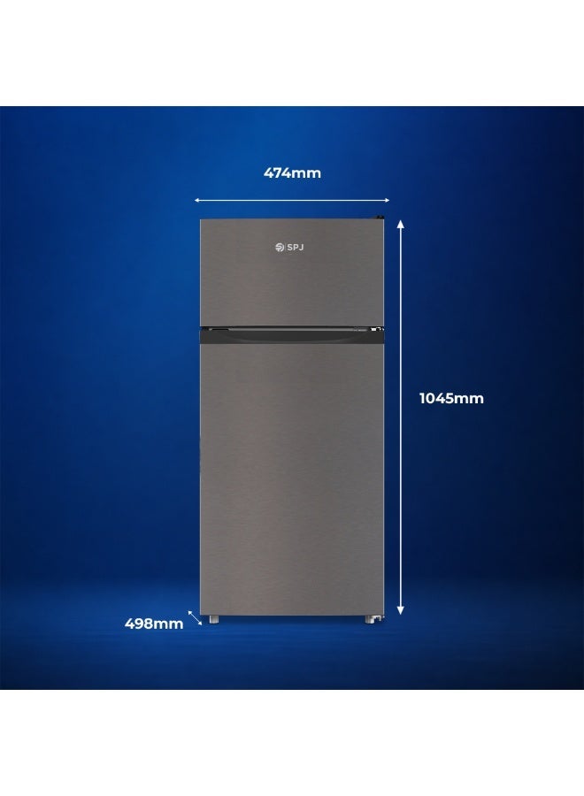 SPJ 112L Double Door Refrigerator, 87L Fridge + 25L Freezer, High Performance Cooling, Premium Durable Design, Adjustable Glass Shelves, Low Noise, Mechanical Temperature Control, R600a, Dark Grey - Image 4