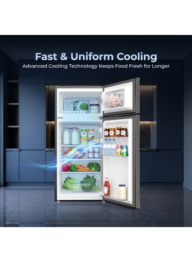 SPJ 112L Double Door Refrigerator, 87L Fridge + 25L Freezer, High Performance Cooling, Premium Durable Design, Adjustable Glass Shelves, Low Noise, Mechanical Temperature Control, R600a, Dark Grey - Image 5