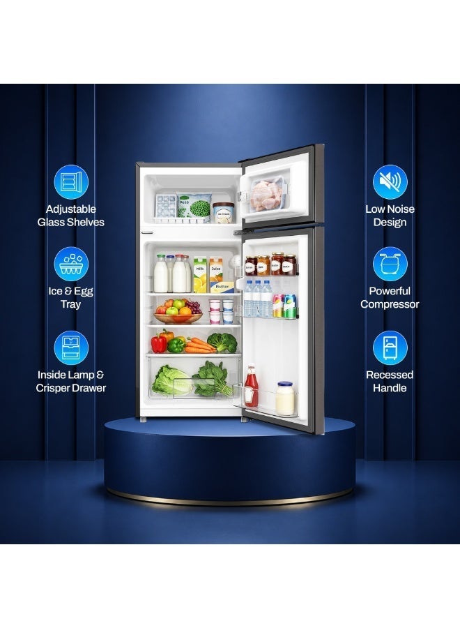 SPJ 112L Double Door Refrigerator, 87L Fridge + 25L Freezer, High Performance Cooling, Premium Durable Design, Adjustable Glass Shelves, Low Noise, Mechanical Temperature Control, R600a, Dark Grey - Image 2
